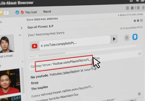 Captura de pantalla de una URL de lista de reproducción de YouTube siendo copiada desde el navegador.