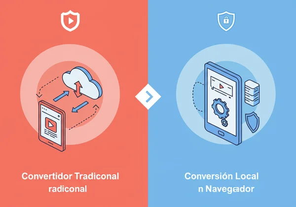 Comparación del proceso de conversión de video local vs. del lado del servidor
