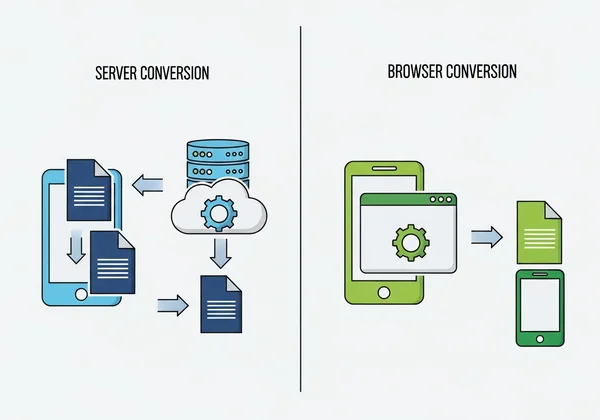 Diagrama de conversión de audio del lado del servidor vs. del lado del navegador