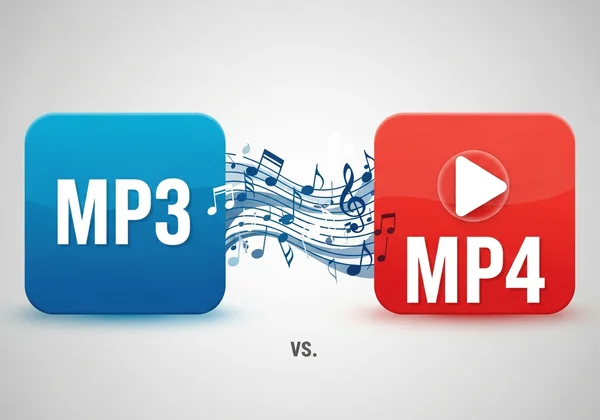 MP3 icon with music notes vs MP4 icon with play button