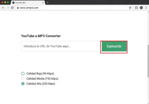 Screenshot of a YouTube to MP3 converter interface